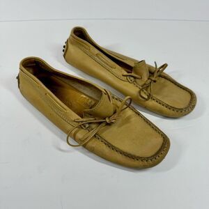 TOD's Tan 100% Leather Driving‎ Flat Loafers with Rubber Pebble Soles  Sz 35.5